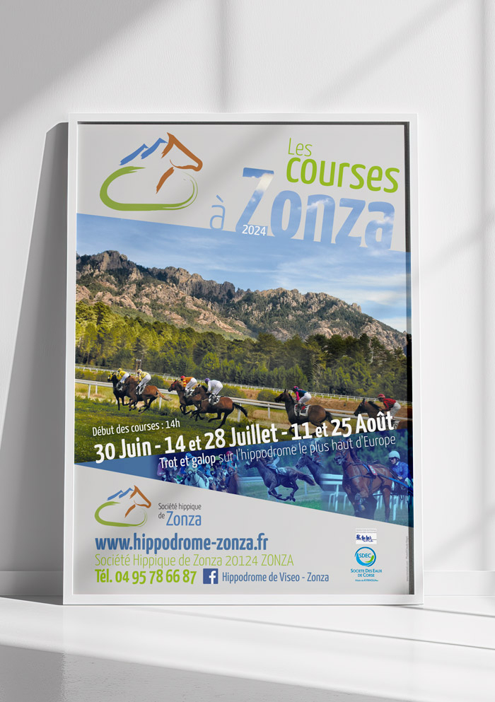 Présentation (mockup) de l'affiche de l'Hippodrome de Zonza (Corse)